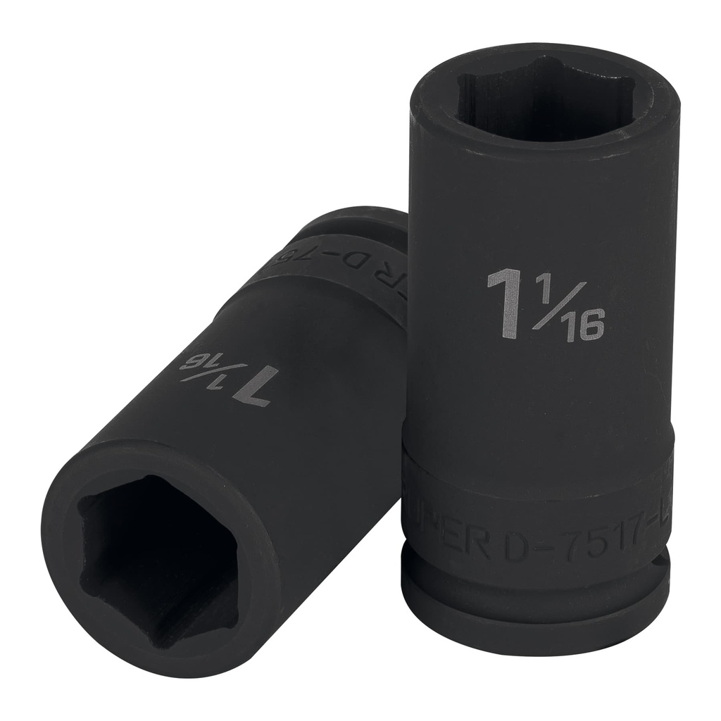 12435 / Dado largo de impacto de 1-1/16', 6 puntas, cuadro 3/4', Truper