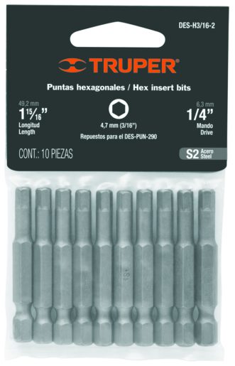 Puntas hexagonales H3/16, 2', 10 piezas, Truper
