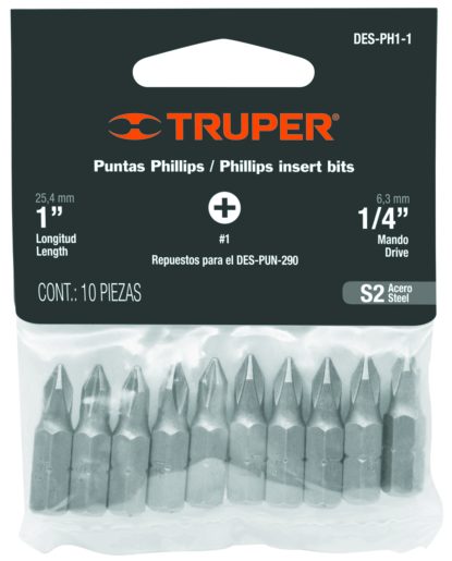 Puntas Phillips PH1, 1', 10 piezas, Truper