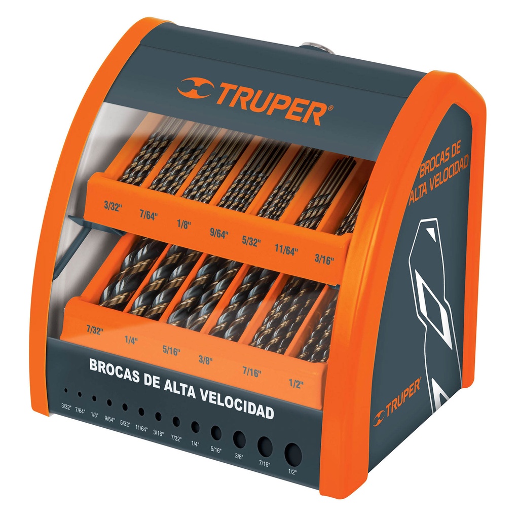 55957 / Despachador 13 compartimentos para brocas HSS con producto, Truper