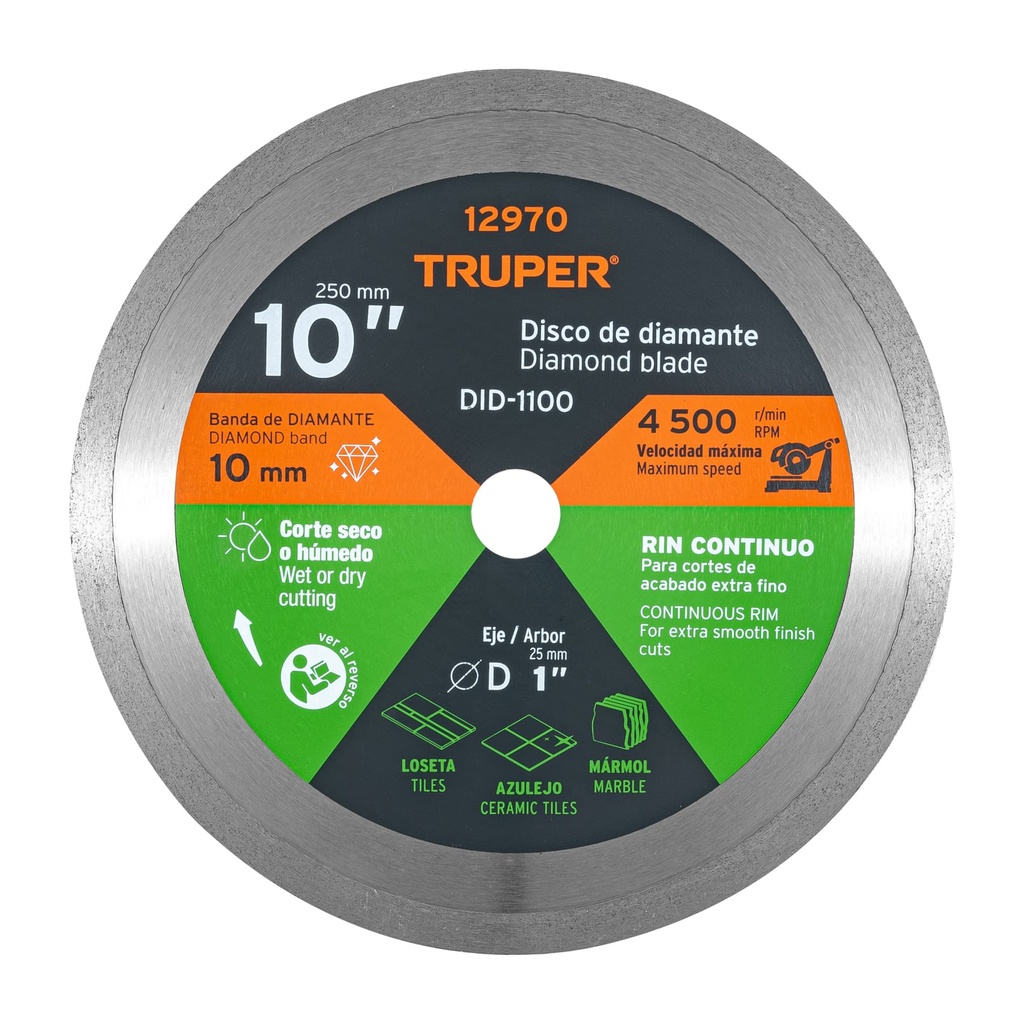 12970 / Disco de diamante de 10' x 2.2 mm rin continuo, Truper