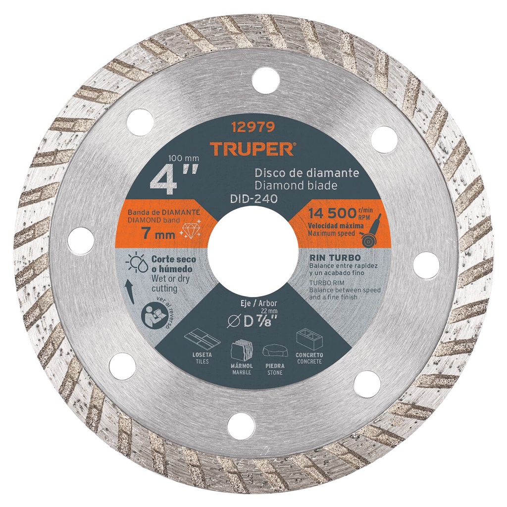 12979 / Disco de diamante de 4' x 2.2 mm rin turbo, Truper