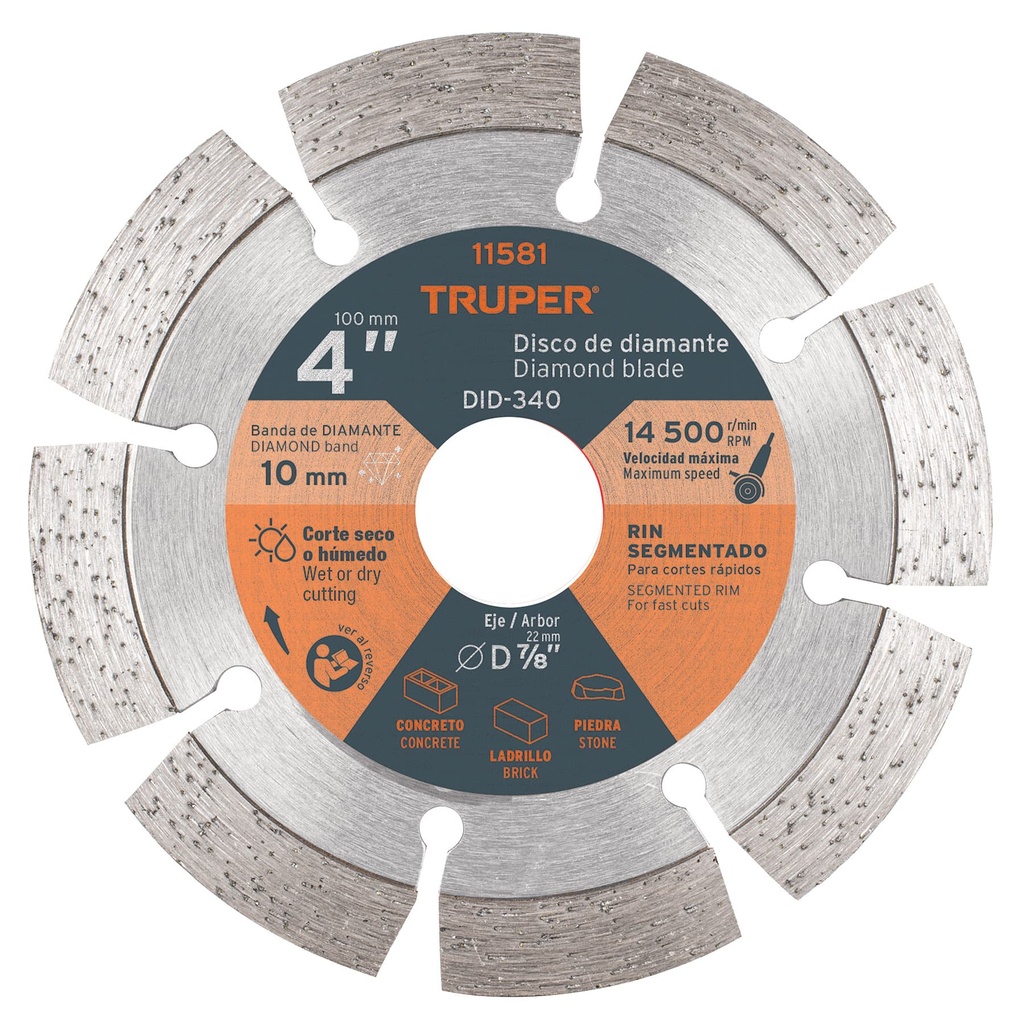 11581 / Disco de diamante de 4' x 2.1 mm rin segmentado, Truper