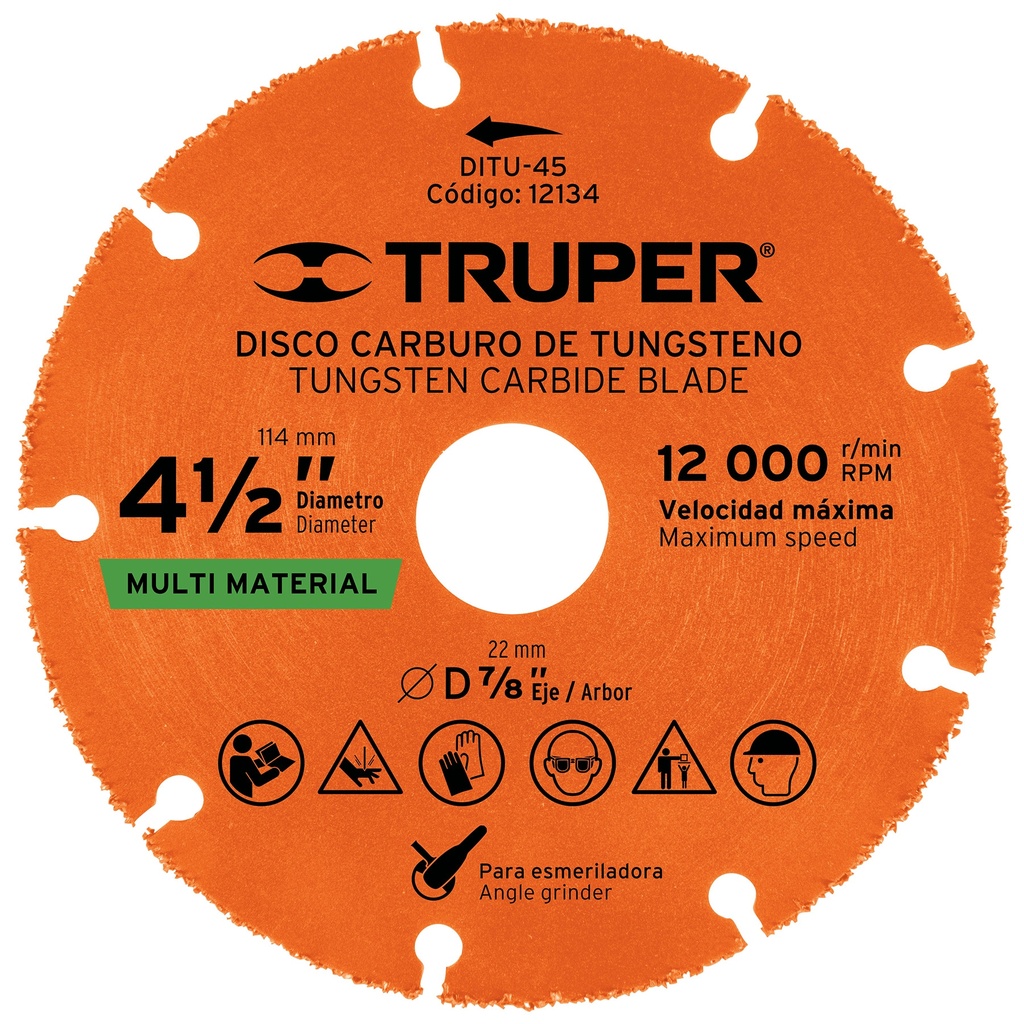 12134 / Disco 4-1/2' multimaterial de carburo de tungsteno, Truper