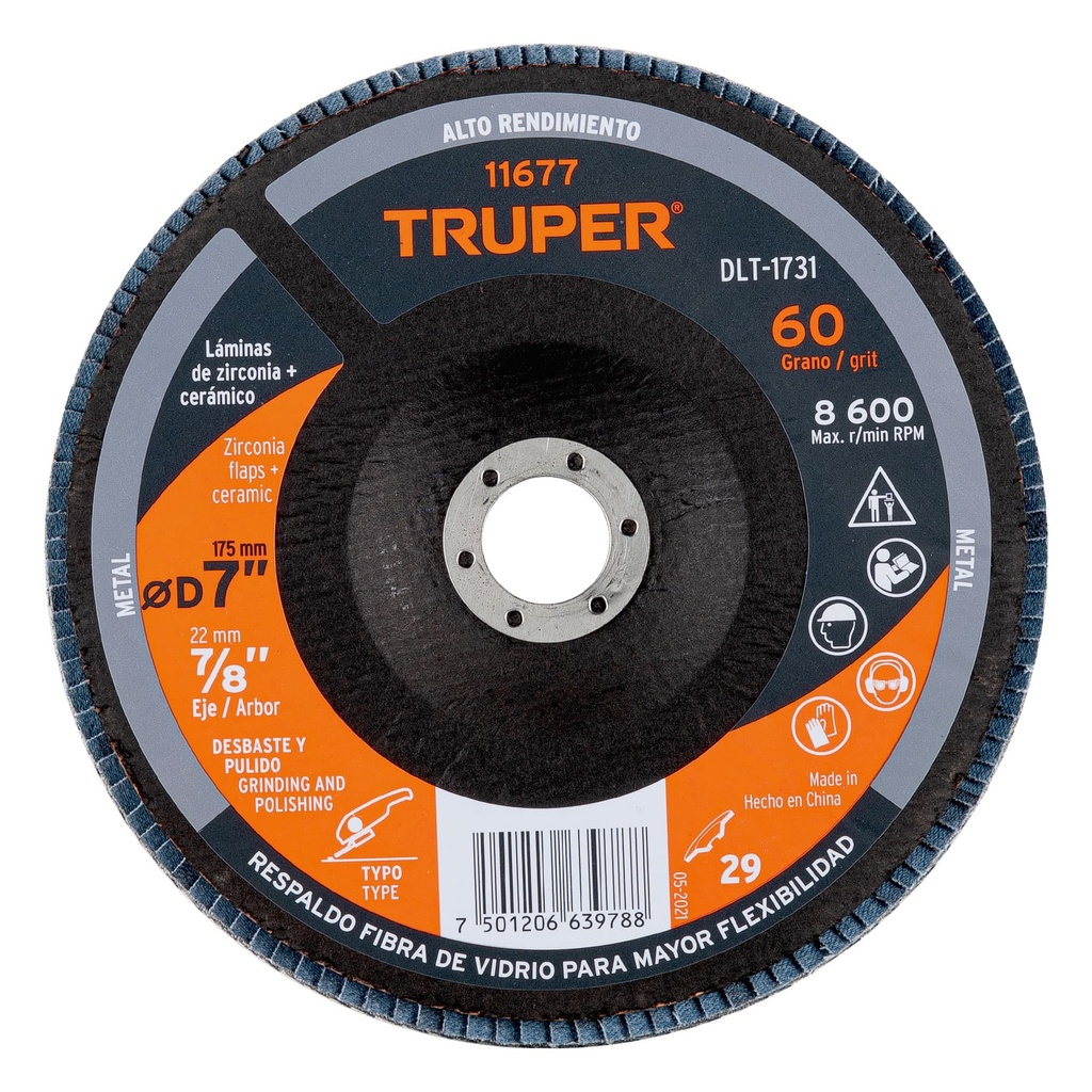 11677 / Disco 7' laminado grano 60 centro 7/8', Truper
