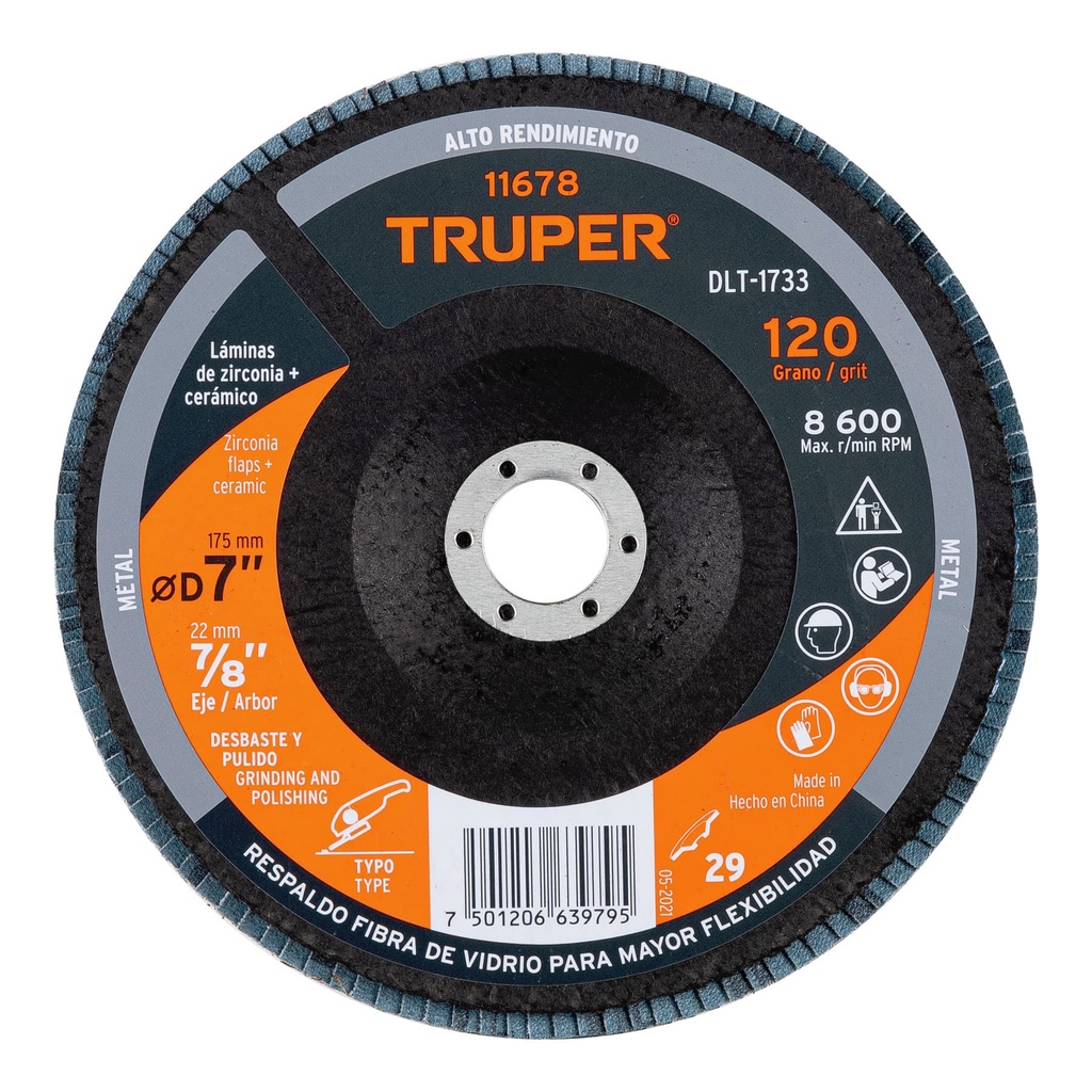 11678 / Disco 7' laminado grano 120 centro 7/8', Truper