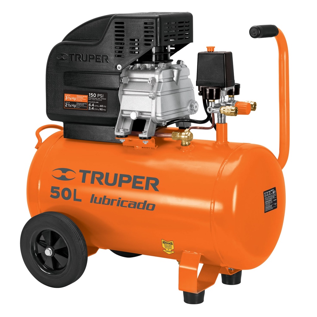 15007 / Compresor de aire, lubricado,horizontal 50L 3½HP 127V Truper