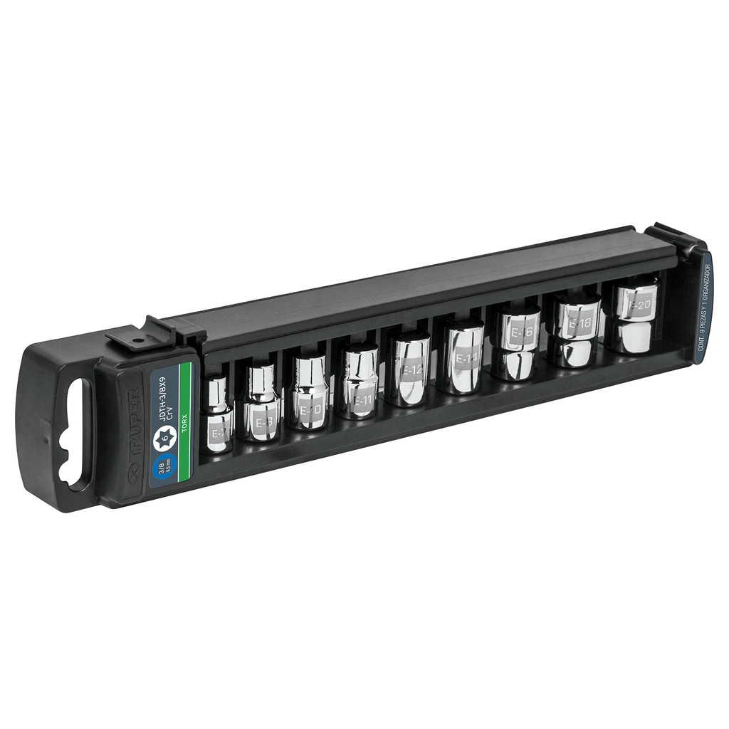 10025 / Juego de 9 dados cuadro 3/8' torx, Truper