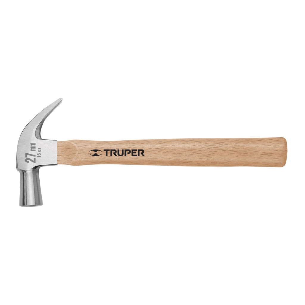 10560 / Martillo cabeza cónica 27 mm uña curva, mango madera, Truper