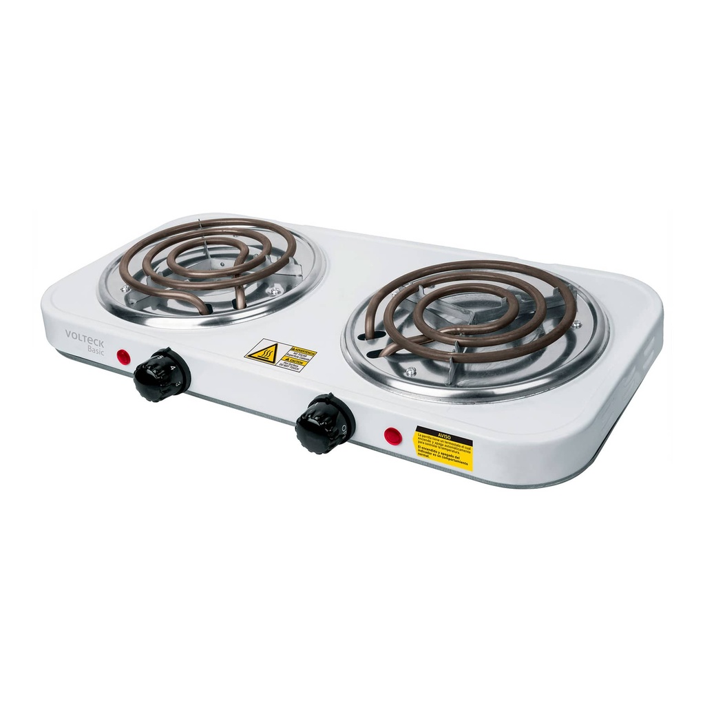 23032 / Parrilla eléctrica 2 quemadores en espiral, blanca, Basic, Volteck