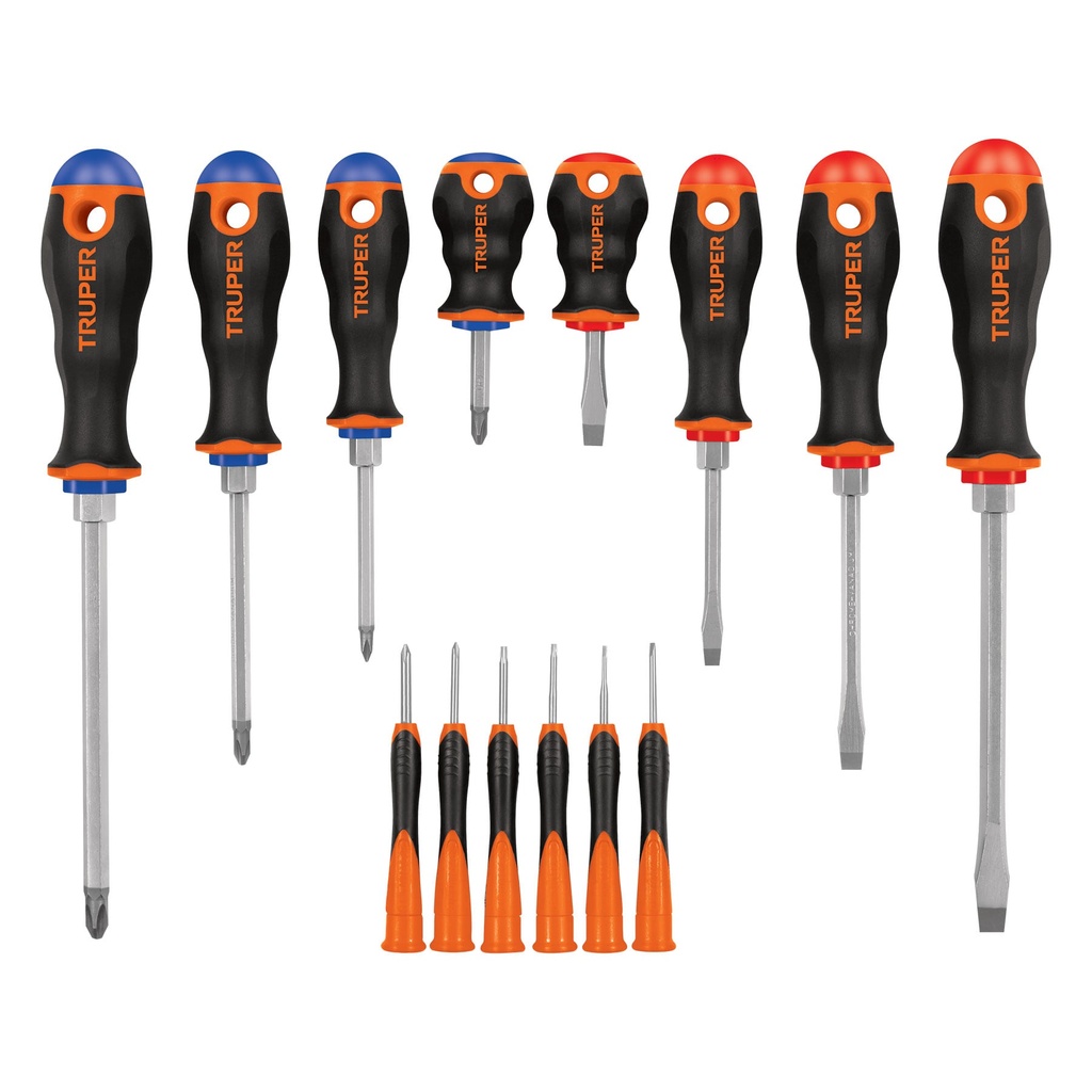 14197 / Juego de 8 desarmadores mango Comfort Grip y 6 de joyero, Truper