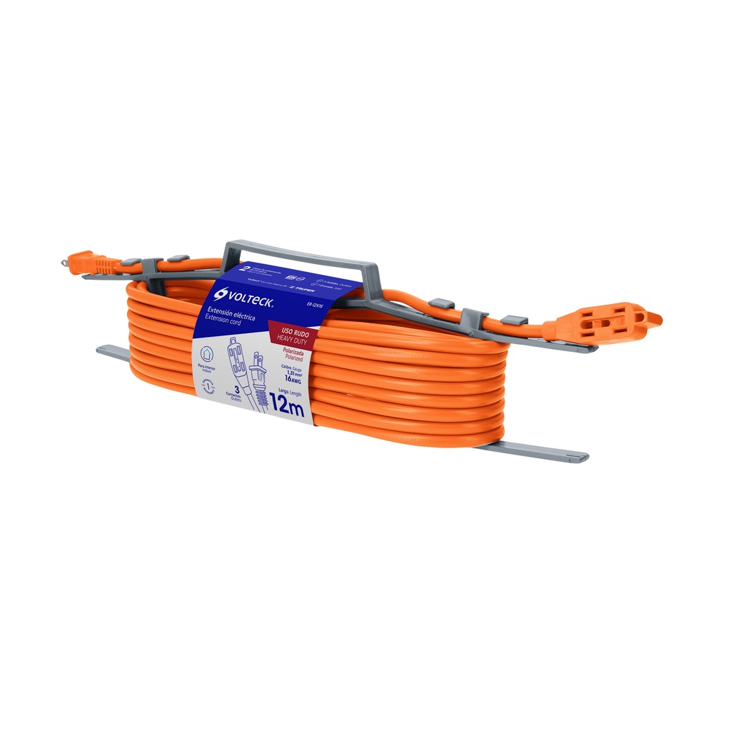 48047 / Extensión eléctrica de uso rudo 12 m 2x16 AWG, Volteck