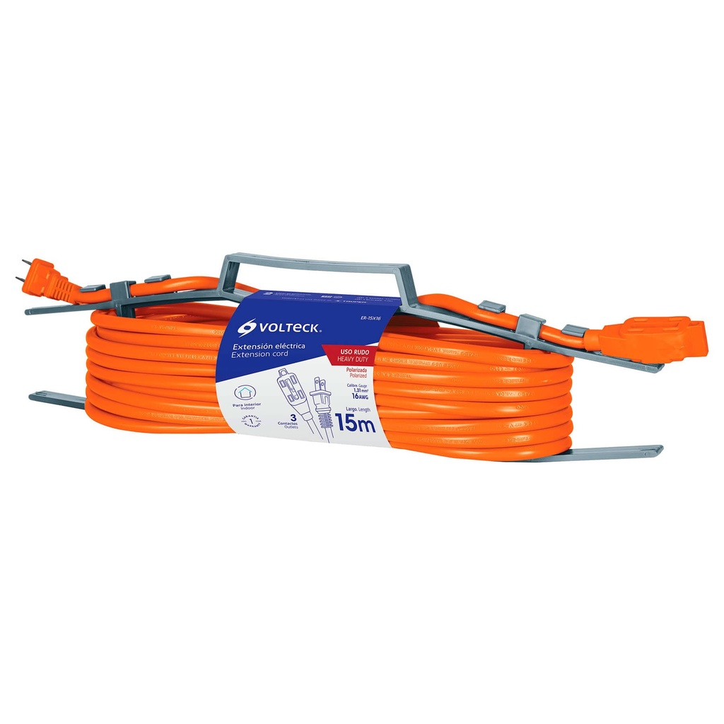 48048 / Extensión eléctrica de uso rudo 15 m 2x16 AWG, Volteck