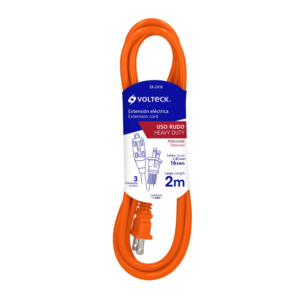 48042 / Extensión eléctrica de uso rudo 2 m 2x16 AWG, Volteck