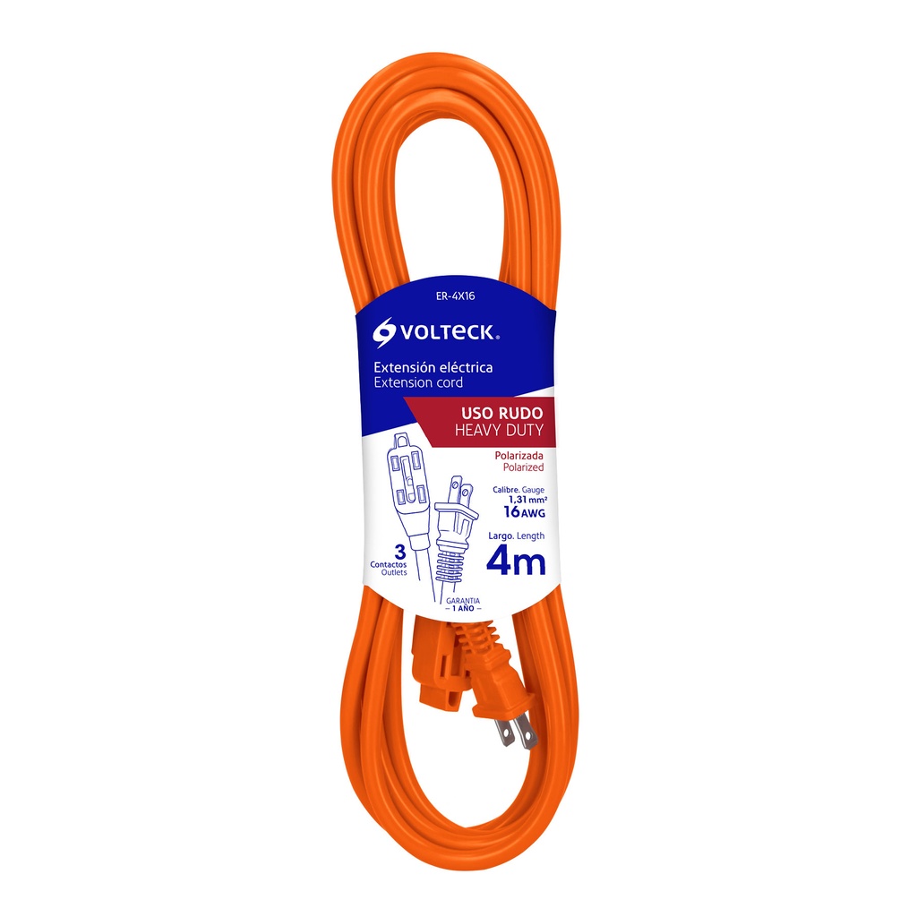 48043 / Extensión eléctrica de uso rudo 4 m 2x16 AWG, Volteck