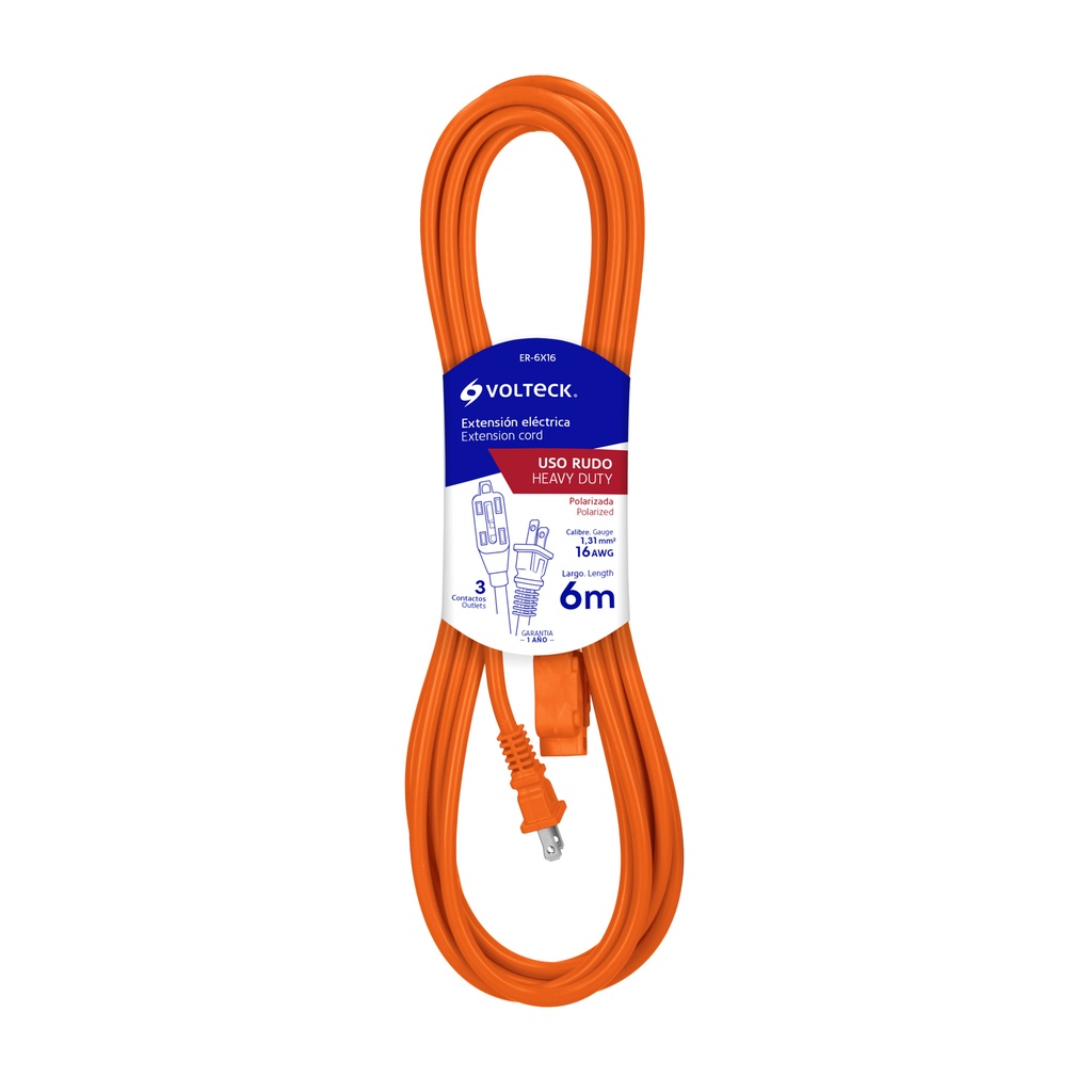 48044 / Extensión eléctrica de uso rudo 6 m 2x16 AWG, Volteck