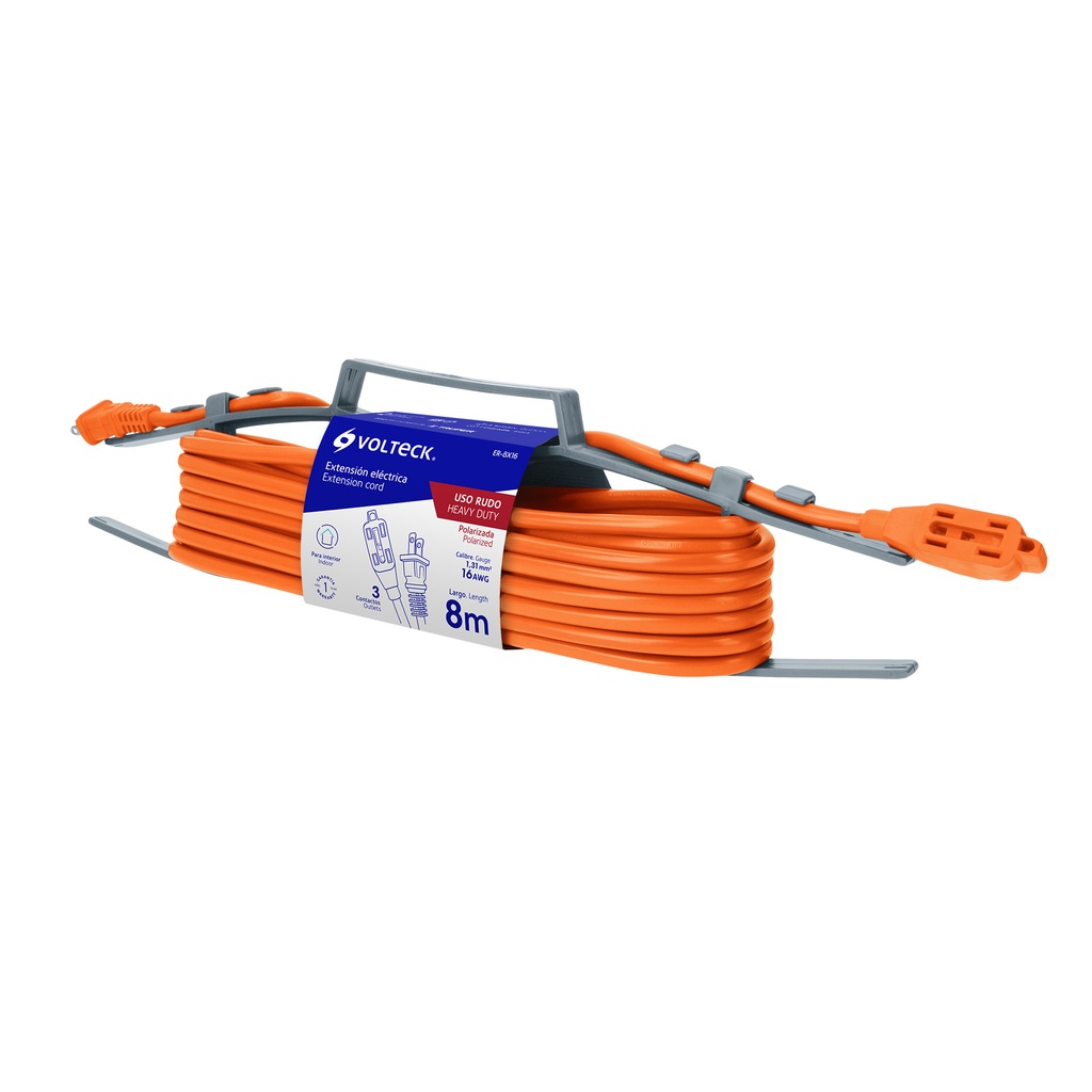 48045 / Extensión eléctrica de uso rudo 8 m 2x16 AWG, Volteck