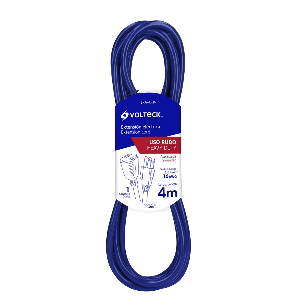 48057 / Extensión de uso rudo aterrizada 4 m 3x16 AWG, Volteck