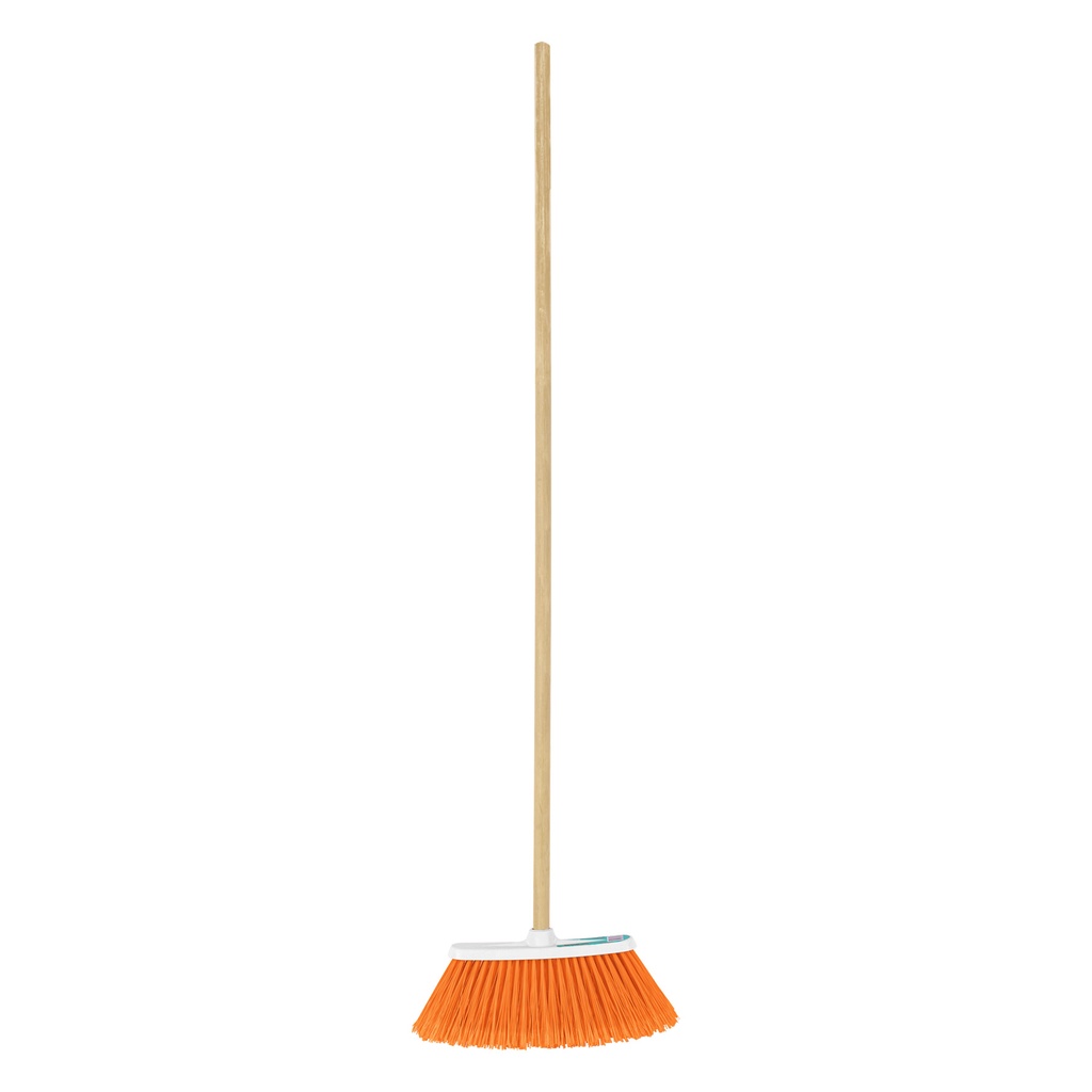 57053 / Escoba chica tipo cepillo, cerdas de PVC, bastón de madera, Klintek