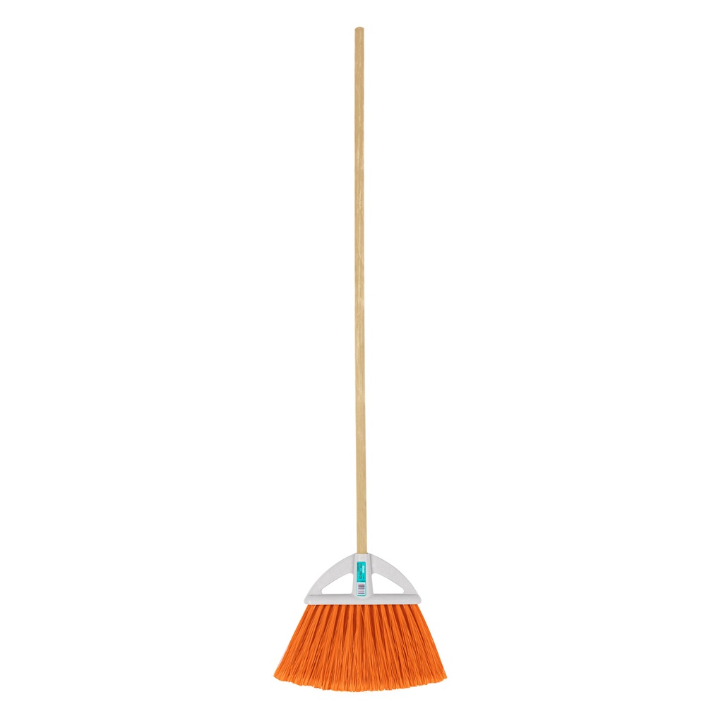 57052 / Escoba grande tipo abanico, cerdas de PVC, bastón de madera, Klintek