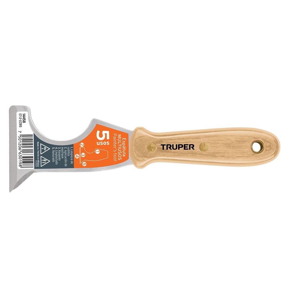14458 / Espátula 2-1/2' de 5 usos con mango de madera, Truper