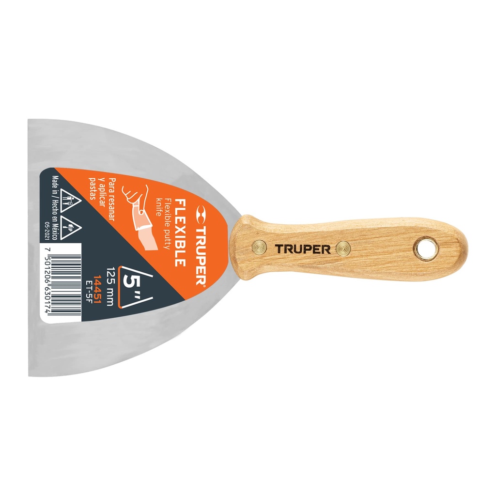 14451 / Espátula flexible 5' con mango de madera, Truper