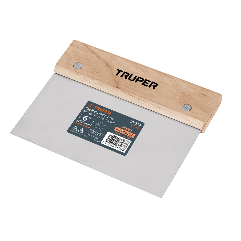 101374 / Espátula rectangular 6' x 3' acero inoxidable, mango madera, Truper