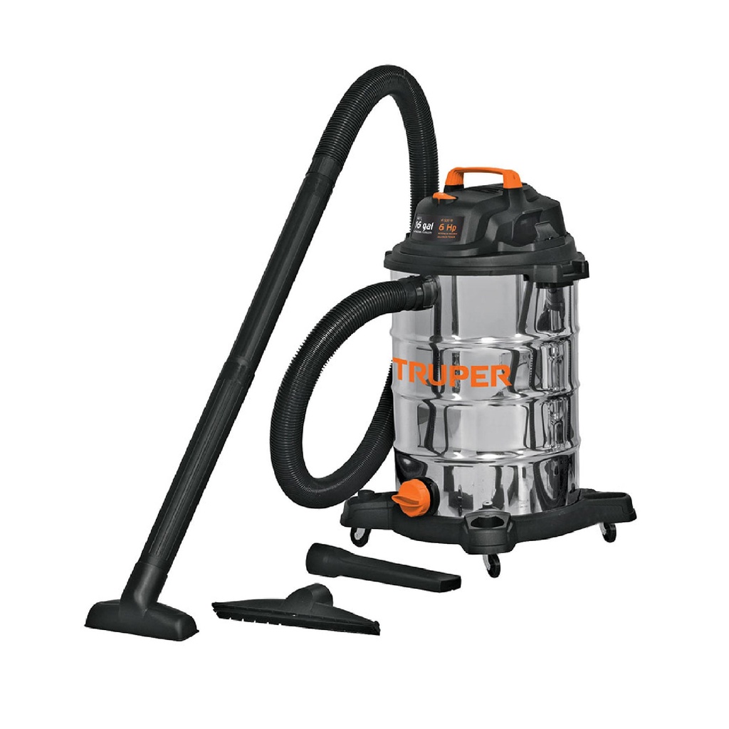 101525 / Aspiradora de sólidos y líquidos, 16 gal, acero inox, Truper