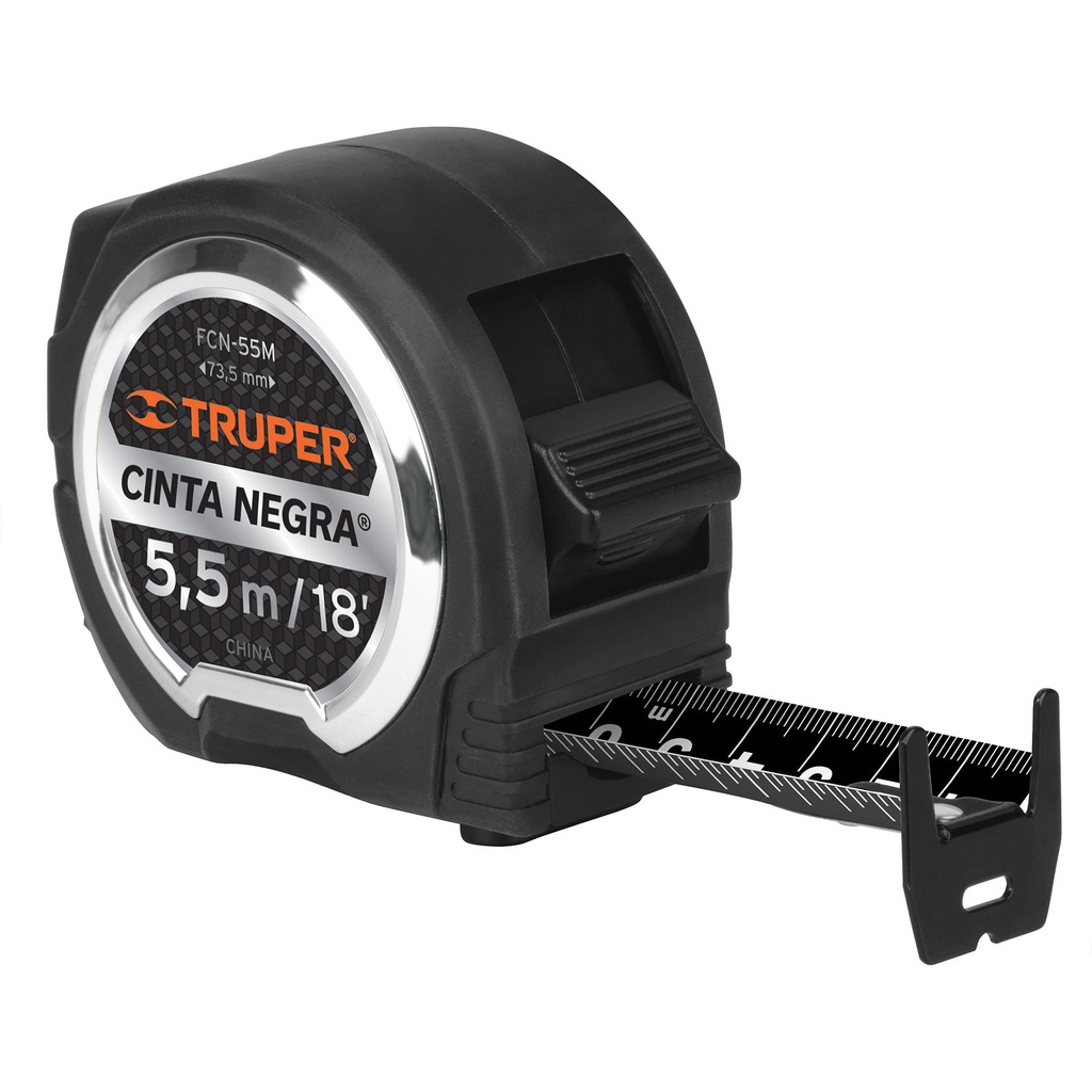 11745 / Flexómetro contra impactos 5.5 m, Cinta Negra 25 mm, Truper