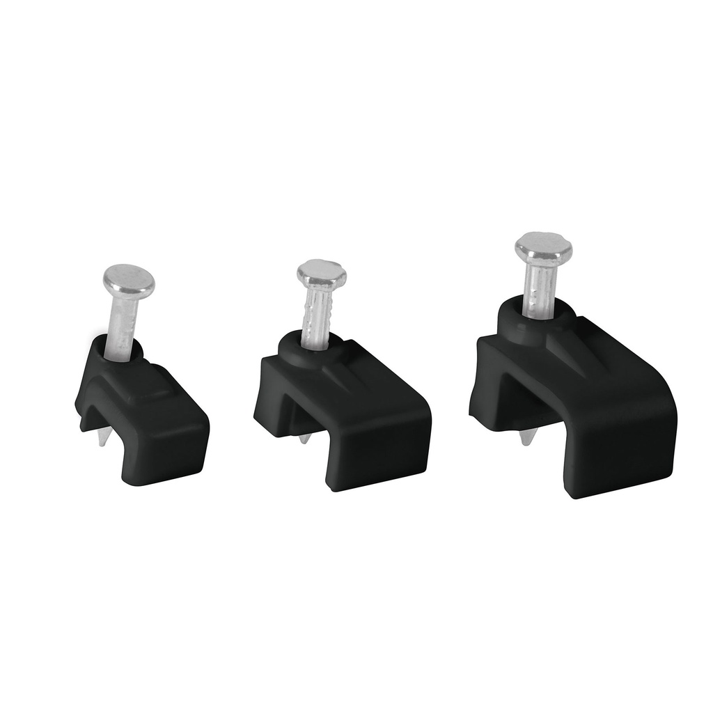 48035 / Bolsa con 20 grapas negras de 6 x 9.5 mm para cable plano, Volteck