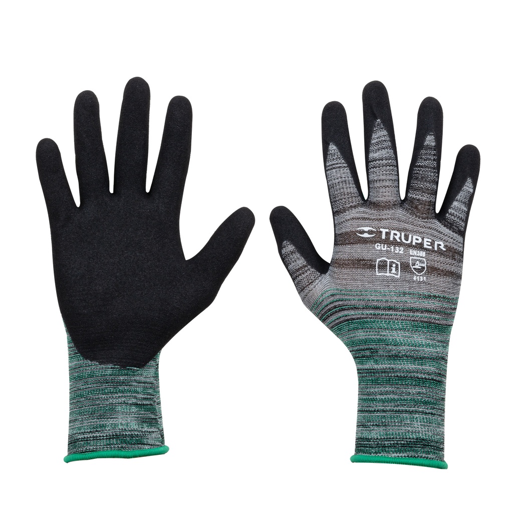 17064 / Guantes de nylon recubiertos de nitrilo arenoso, M, Truper