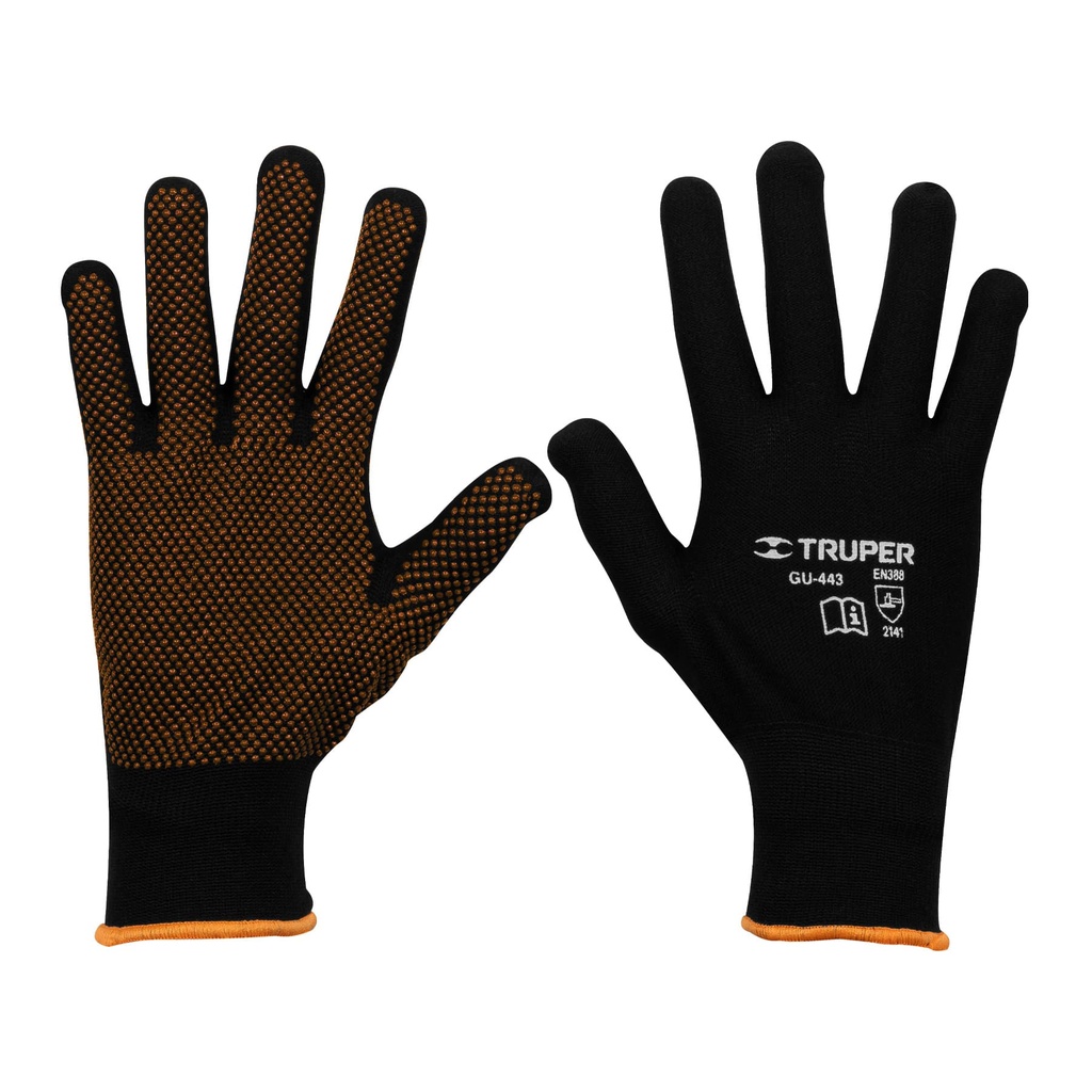 12652 / Guantes de poliéster con puntos de PVC en palma, G, Truper
