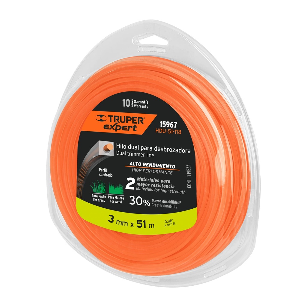 15967 / Rollo de hilo dual para desbrozadora, 3 mm x 51 m, Expert