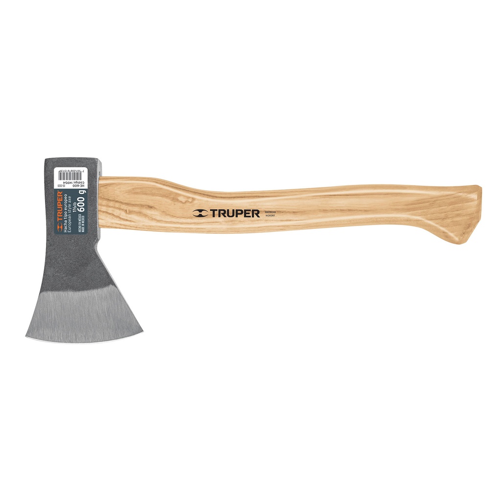 14954 / Hacha europea, 600 g, mango hickory 14', Truper
