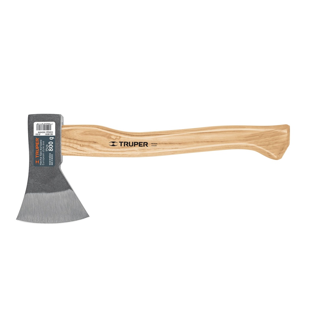 100494 / Hacha europea, 800 g, mango hickory 15', Truper