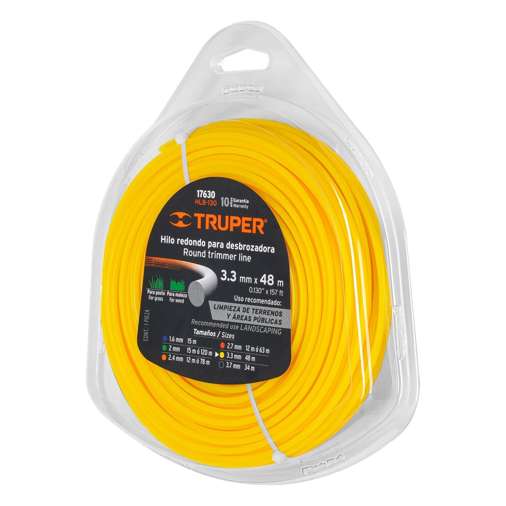 17630 / Rollo de hilo para desbrozadora, 3.3 mm x 48 m, Truper