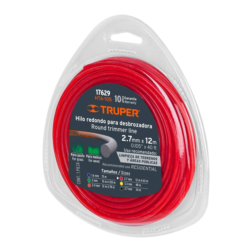 17629 / Rollo de hilo para desbrozadora, 2.7 mm x 12 m, Truper