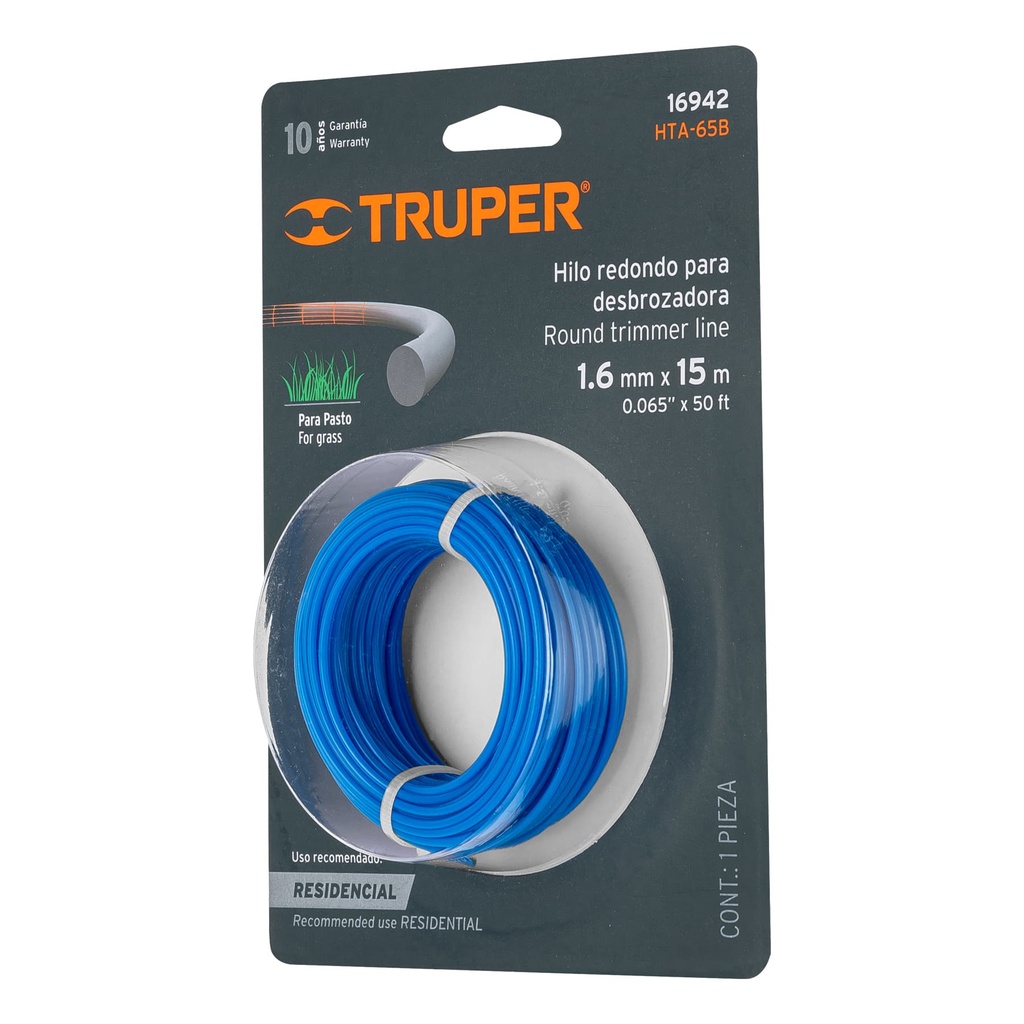 16942 / Rollo de hilo para desbrozadora, 1.6 mm x 15 m, Truper