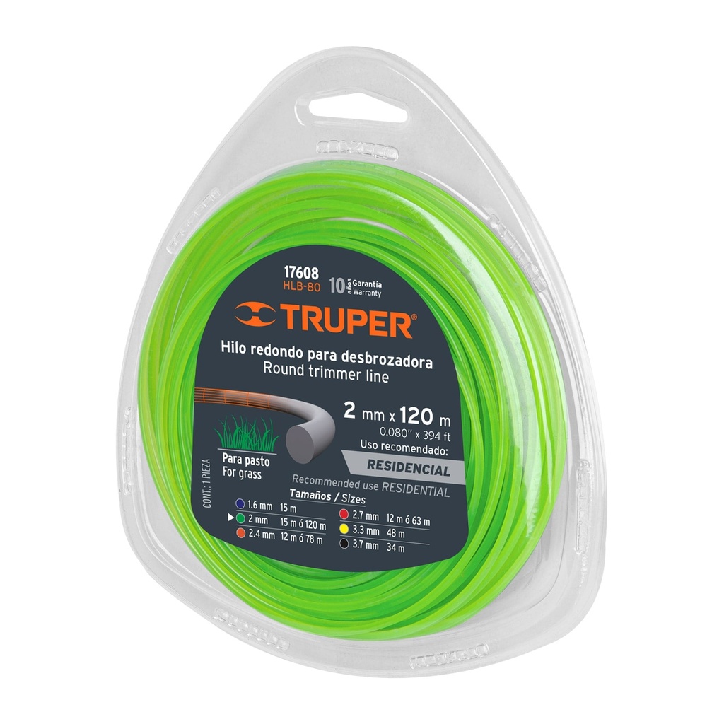 17606 / Rollo de hilo para desbrozadora, 2 mm x 15 m, Truper