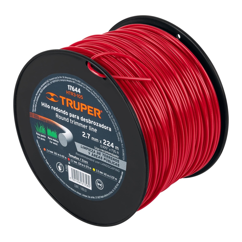 17644 / Carrete de hilo para desbrozadora, 2.7 mm x 224 m, Truper