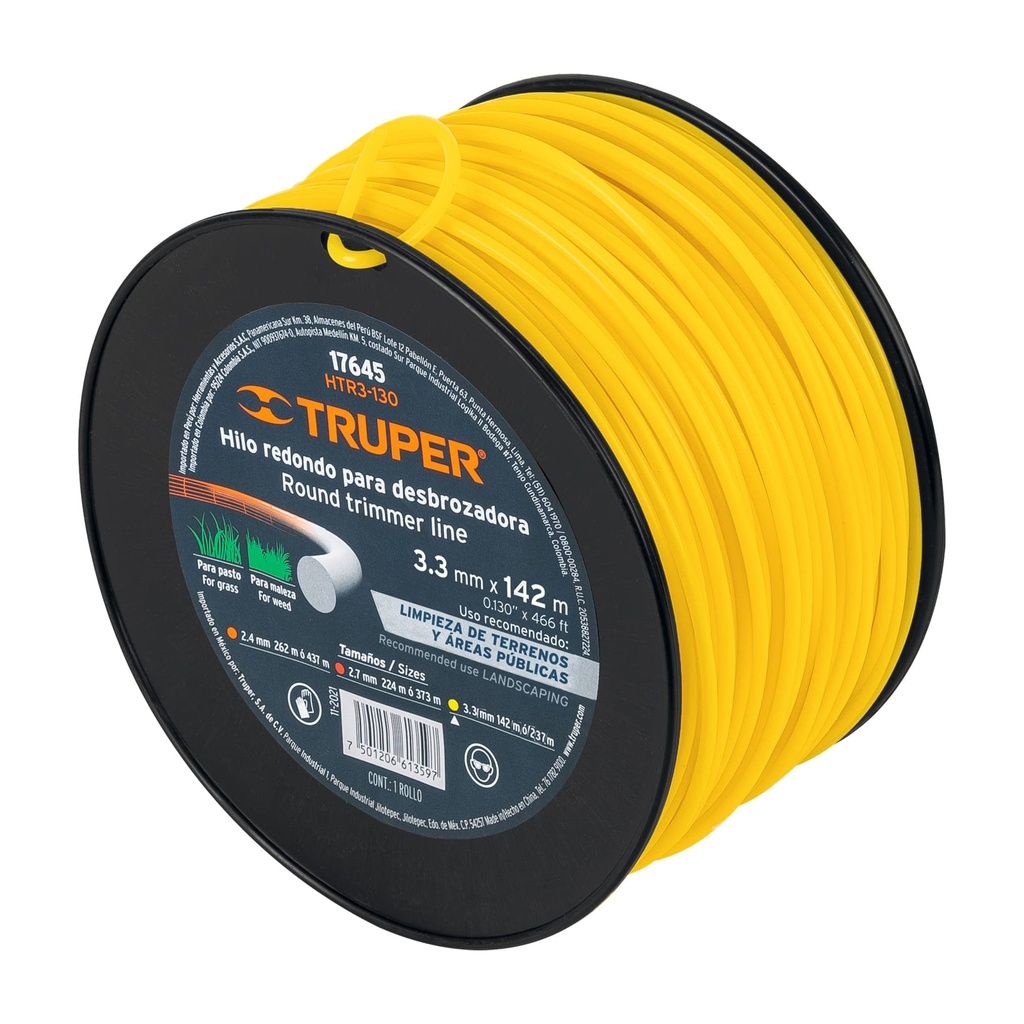 17645 / Carrete de hilo para desbrozadora, 3.3 mm x 142 m, Truper