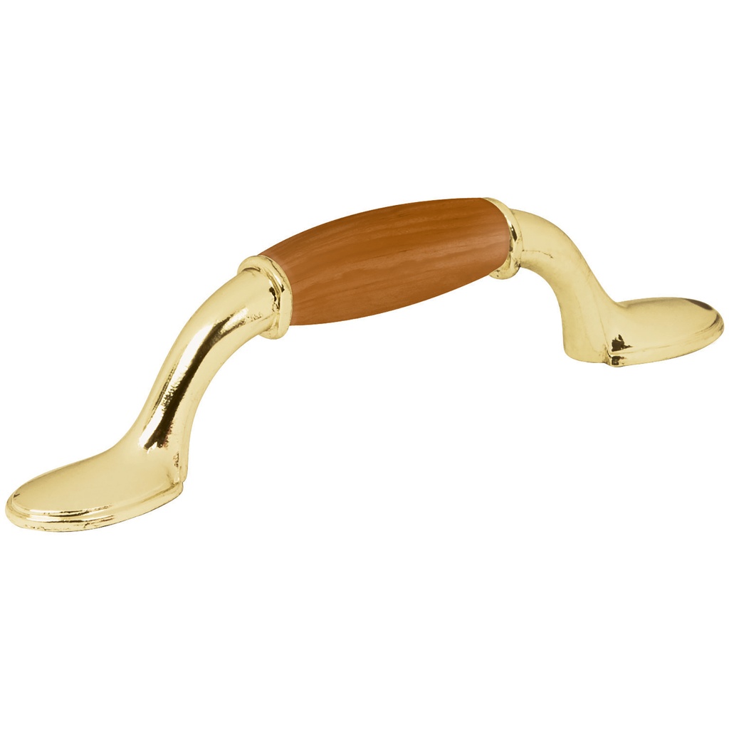 43832 / Jaladera metálica, 76mm latón brillante, inserto tipo madera, Hermex