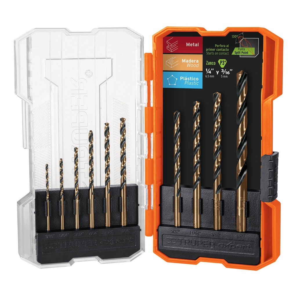 11399 / Juego de 10 brocas HSS para metal en estuche, Truper Expert