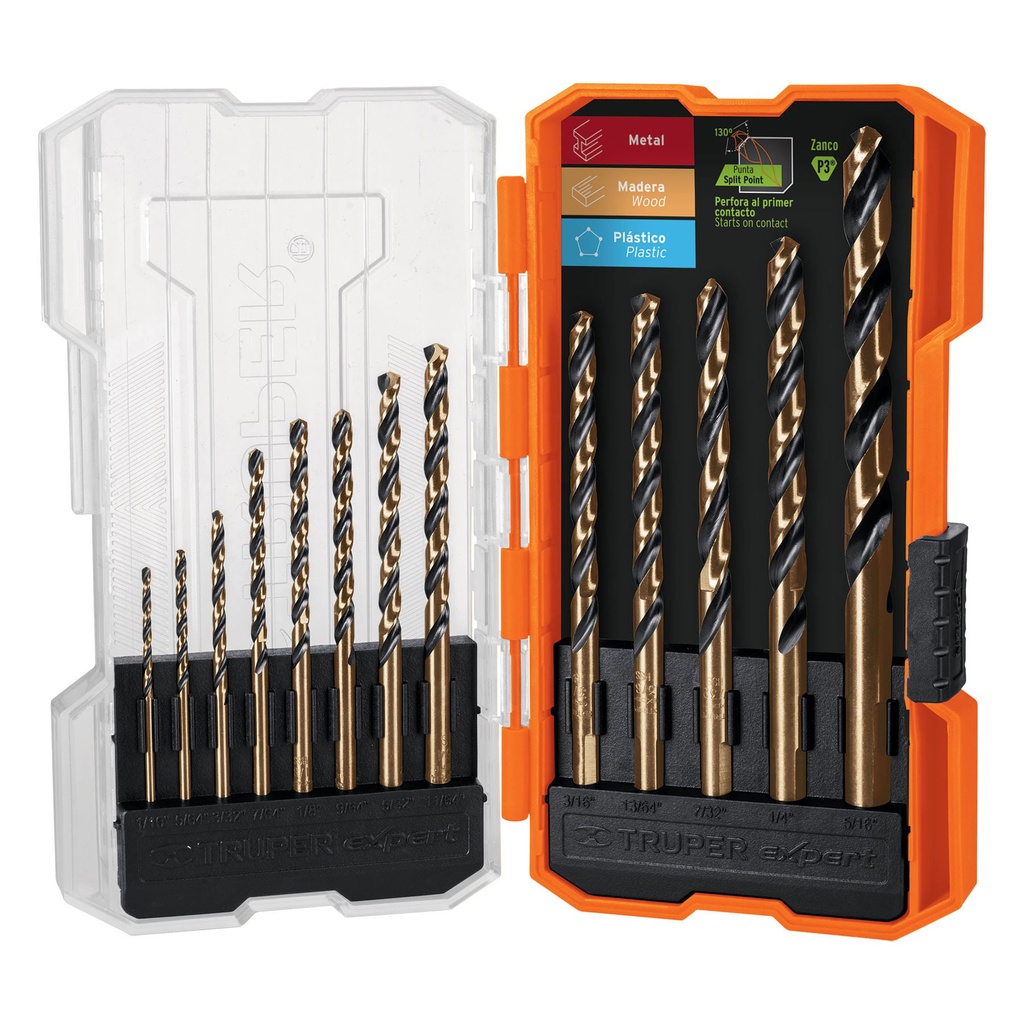 11402 / Juego de 13 brocas HSS para metal en estuche, Truper Expert