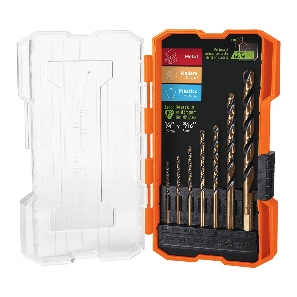 11396 / Juego de 7 brocas HSS para metal en estuche, Truper Expert