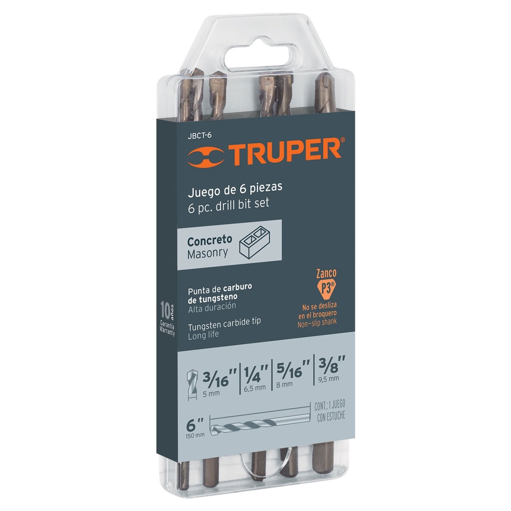 11295 / Juego de 6 brocas para concreto, Truper