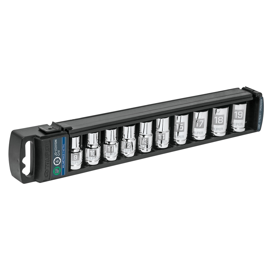 14177 / Juego de 10 dados cuadro 1/2' mm, Truper
