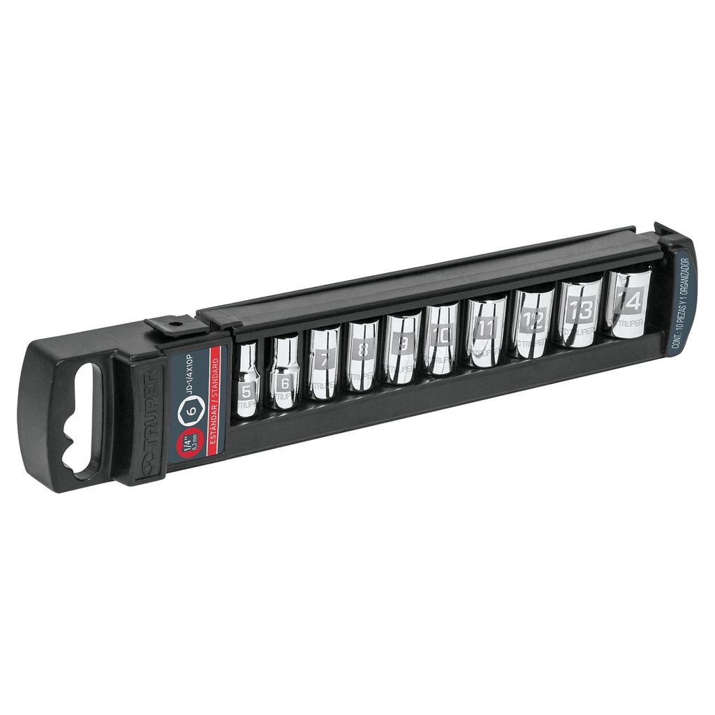 14165 / Juego de 10 dados cuadro 1/4' std, Truper