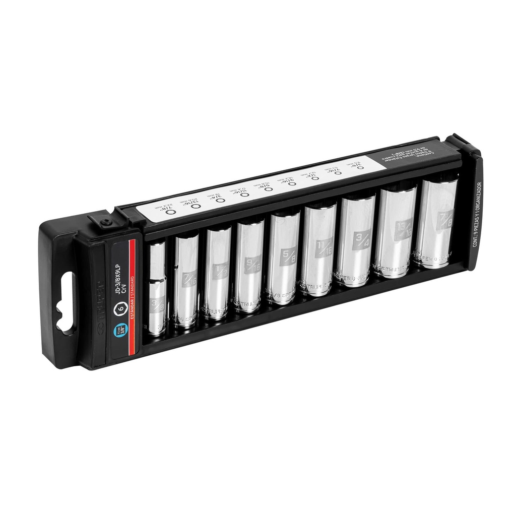 14172 / Juego de 9 dados largos cuadro 3/8' std, Truper