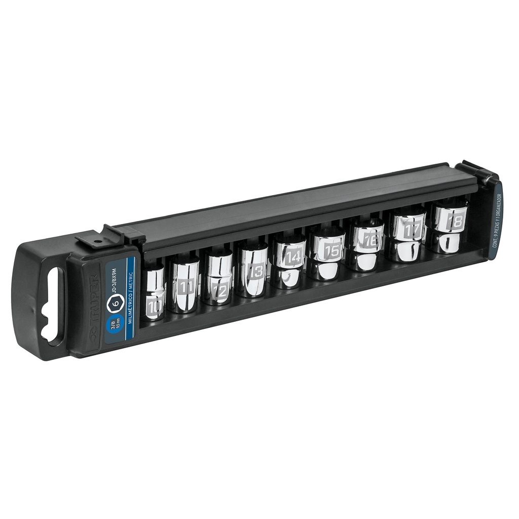 13952 / Juego de 9 dados cuadro 3/8' mm, Truper